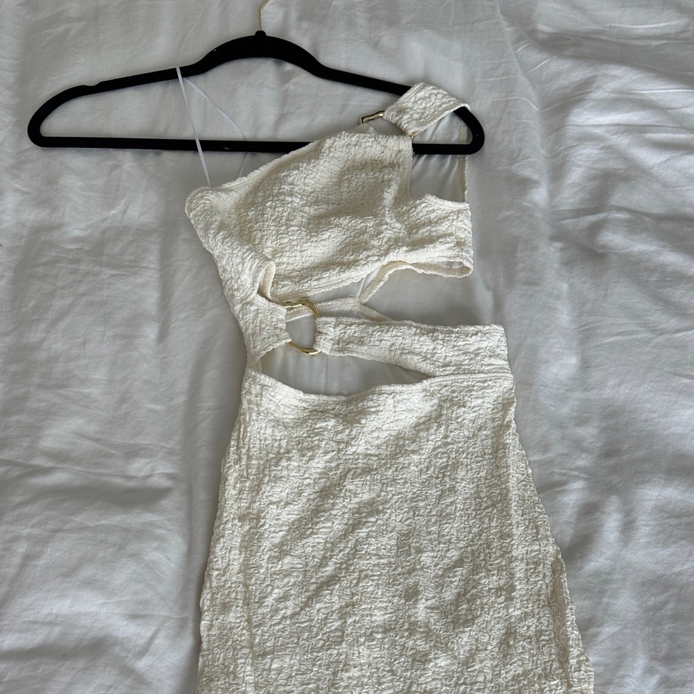 Peppermayo Cream One-Shoulder Cutout Dress